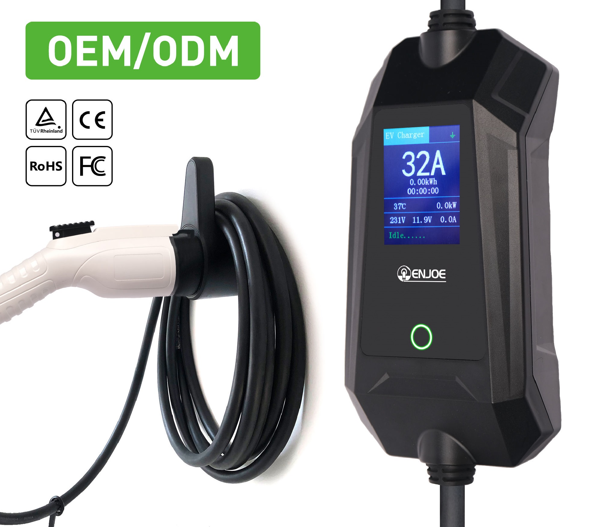 7KW Portable Ev Charger 32A 1Phase With Type1/2/GBT/ IP67 Waterproof Manufacturer 16/20/24/32A with TYPE2 EVSE AC Car Charger