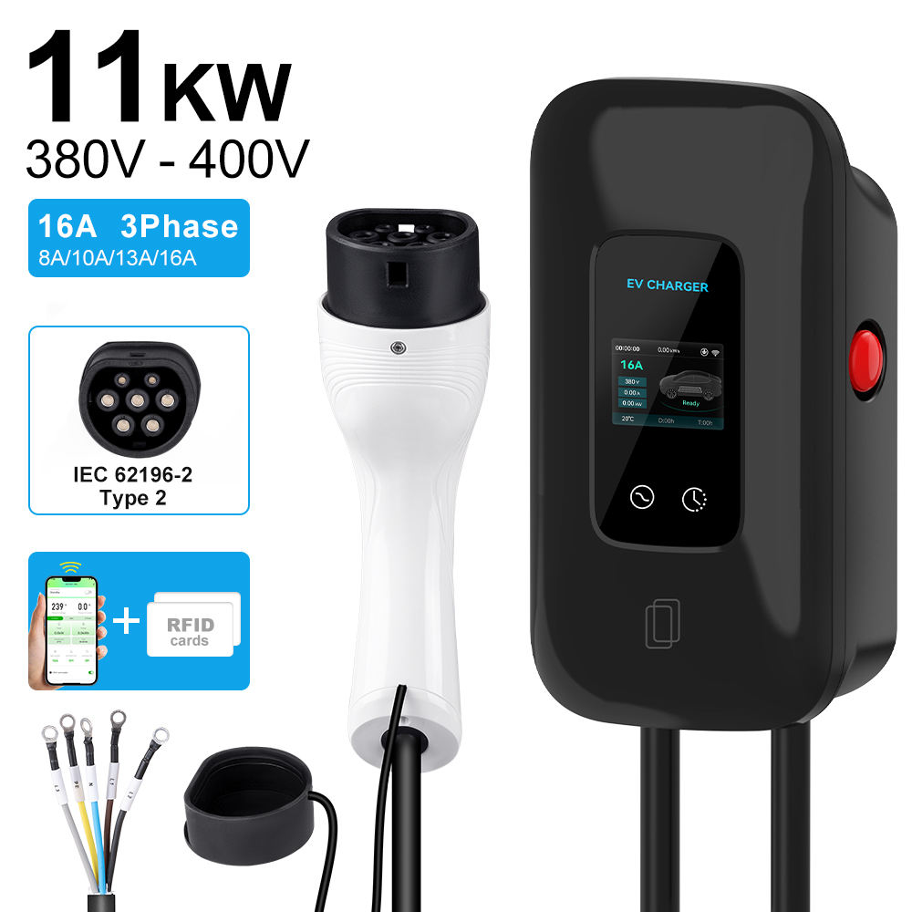 16A 3P Type2 Ev Vehicle Charging Station 11KW Electric Fast Wall-mounted Charging Stations With Time Adjustment Mode APP Control