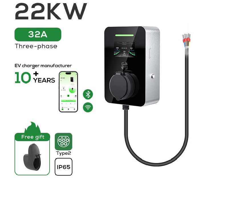 11kw 22kW Wallbox Fast Electric Vehicle Ev Charging Station With 5M Charging Type 2 Gun 4.3In Screen 32a 7 Kw Ev Charger